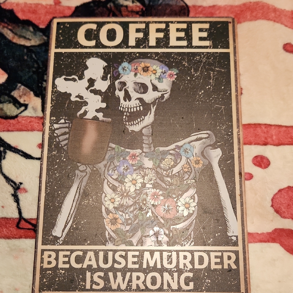 Skeleton Coffee Sign with Floral Design